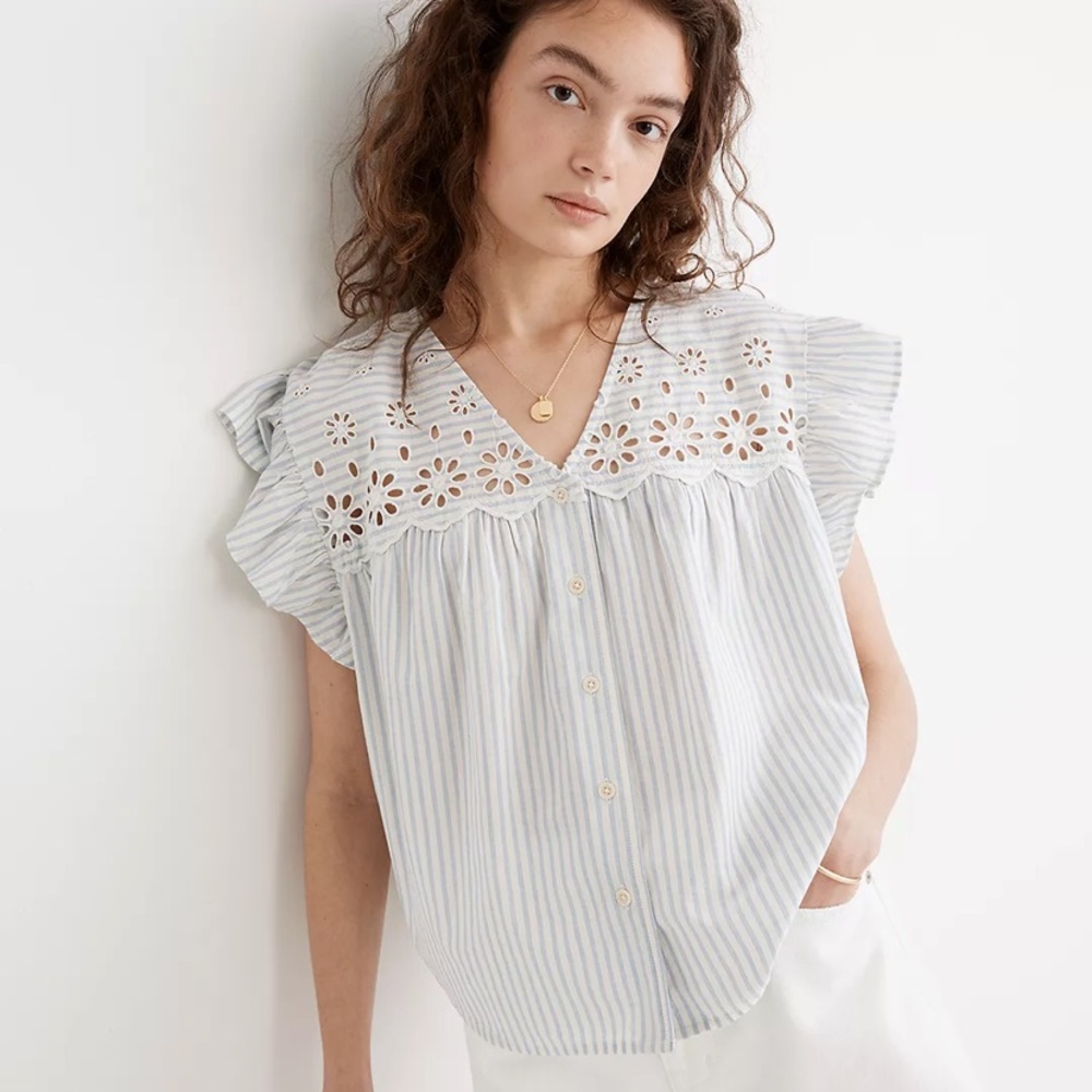 Eyelet-Lace Button Front Shirt